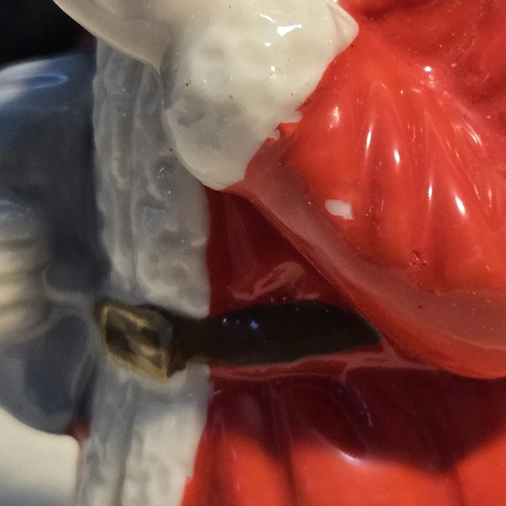 Vintage Ceramic Santa Claus Figurine w/ Pipe Holding Sack Christmas Holiday